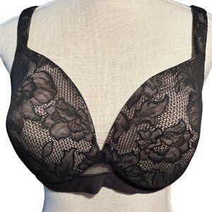 Cacique Lane Bryant 42D Black Lace Plunge Underwire Bra Plus Size